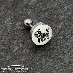 16G 1/4 Glow in the Dark Skeleton Kitty Cat Tragus Cartilage Earring by Onyx O
