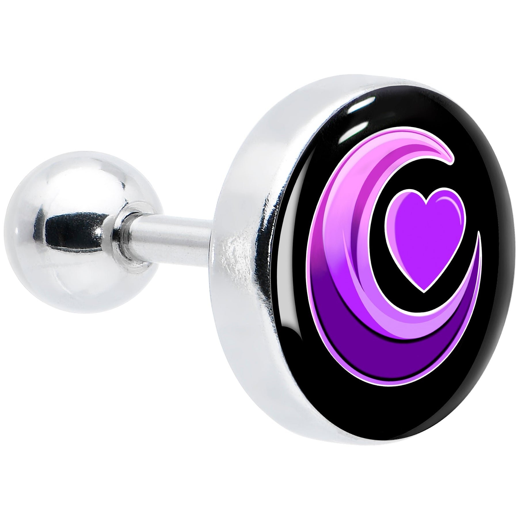 16G 1/4 Crescent Moon Heart Tragus Cartilage Earring by Onyx O