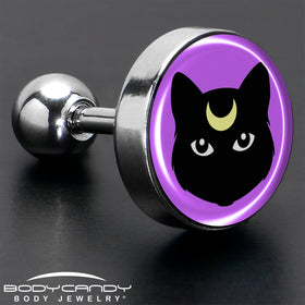 16G 1/4 Black Mystic Kitty Cat Tragus Cartilage Earring by Onyx O