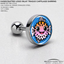 16G 1/4 Swimming Pufferfish Tragus Cartilage Earring by Onyx O