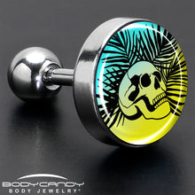 16G 1/4 Blue Haze Sunset Skull and Palms Tragus Cartilage Earring by Onyx O