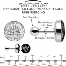 16G 1/4 Black White Winged Cross Tragus Cartilage Earring by Onyx O