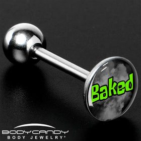 Logo Baked Stoner Barbell Tongue Ring by Onyx O