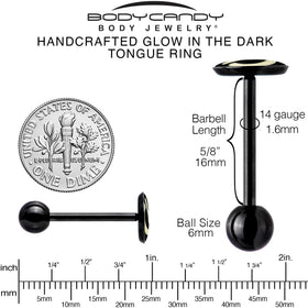 Power Button Glow in the Dark Black Anodized Barbell Tongue Ring