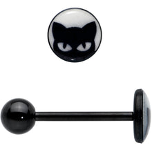 Glow in the Dark Black Anodized Peeking Black Cat Barbell Tongue Ring by Onyx O