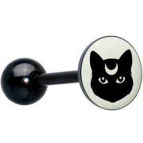 Glow in the Dark Black Anodized Mystic Kitty Cat Barbell Tongue Ring by Onyx O