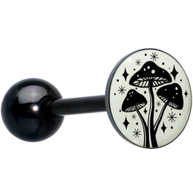Glow in the Dark Black Anodized Mystic Mushroom Barbell Tongue Ring by Onyx O