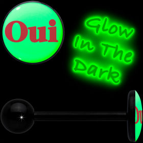 Glow in the Dark Black Anodized OUI Barbell Tongue Ring by Onyx O