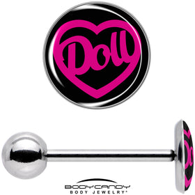 Hollow Heart Doll Word Barbell Tongue Ring by Onyx O