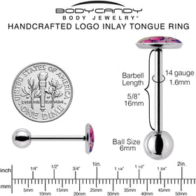 Artist Drawn Pink Mushrooms Barbell Tongue Ring by Onyx O