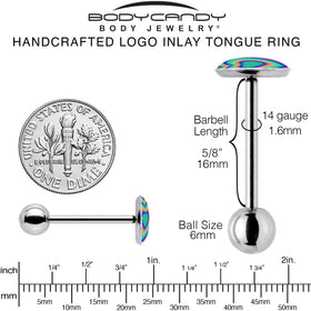 Rainbow Retro Heart Barbell Tongue Ring by Onyx O
