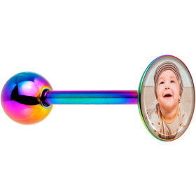 Custom Photo Rainbow Anodized Barbell Tongue Ring