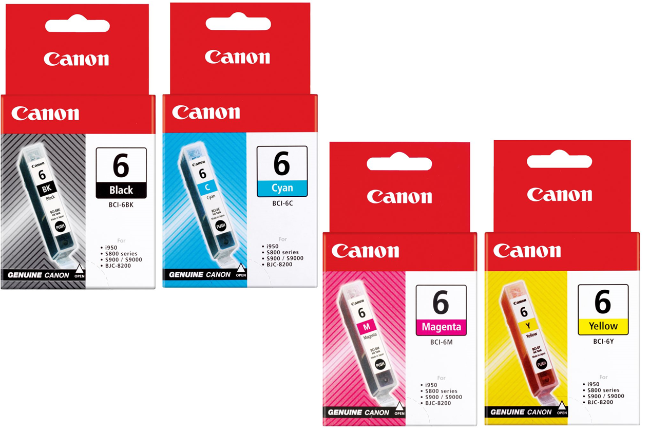New, Pre-Owned - Canon BCI-6 Black & Color Ink Cartridges, 4 Pack