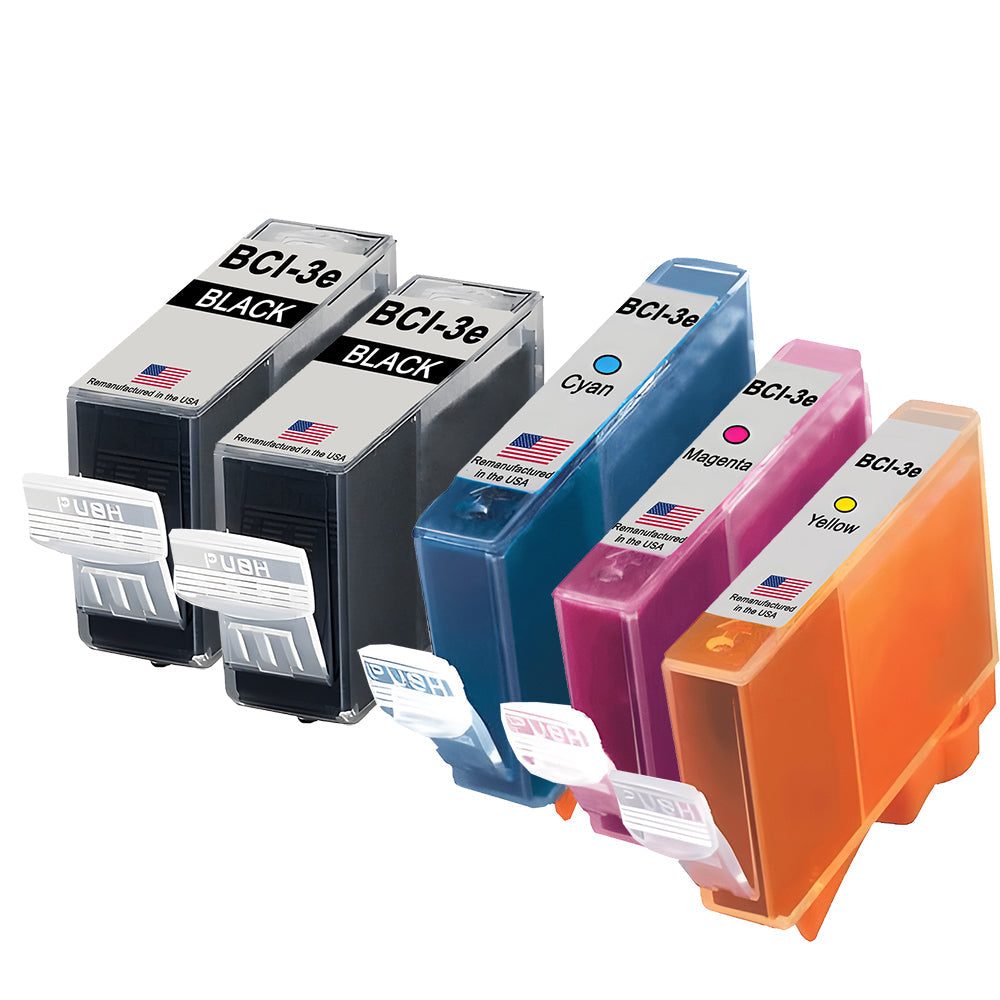 U.S. Remanufactured Ink Cartridges for Canon BCI-3e 2 Black / 3 Color 5-Pack
