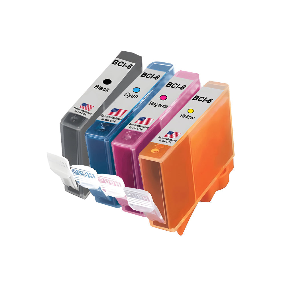 U.S. Remanufactured Ink Cartridges for Canon BCI-6 1-Black / 3-Color 4-Pack