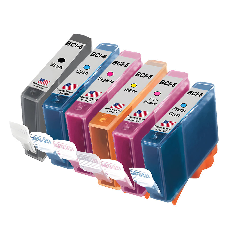 U.S. Remanufactured Ink Cartridges for Canon BCI-6 1-Black / 5-Color 6-Pack