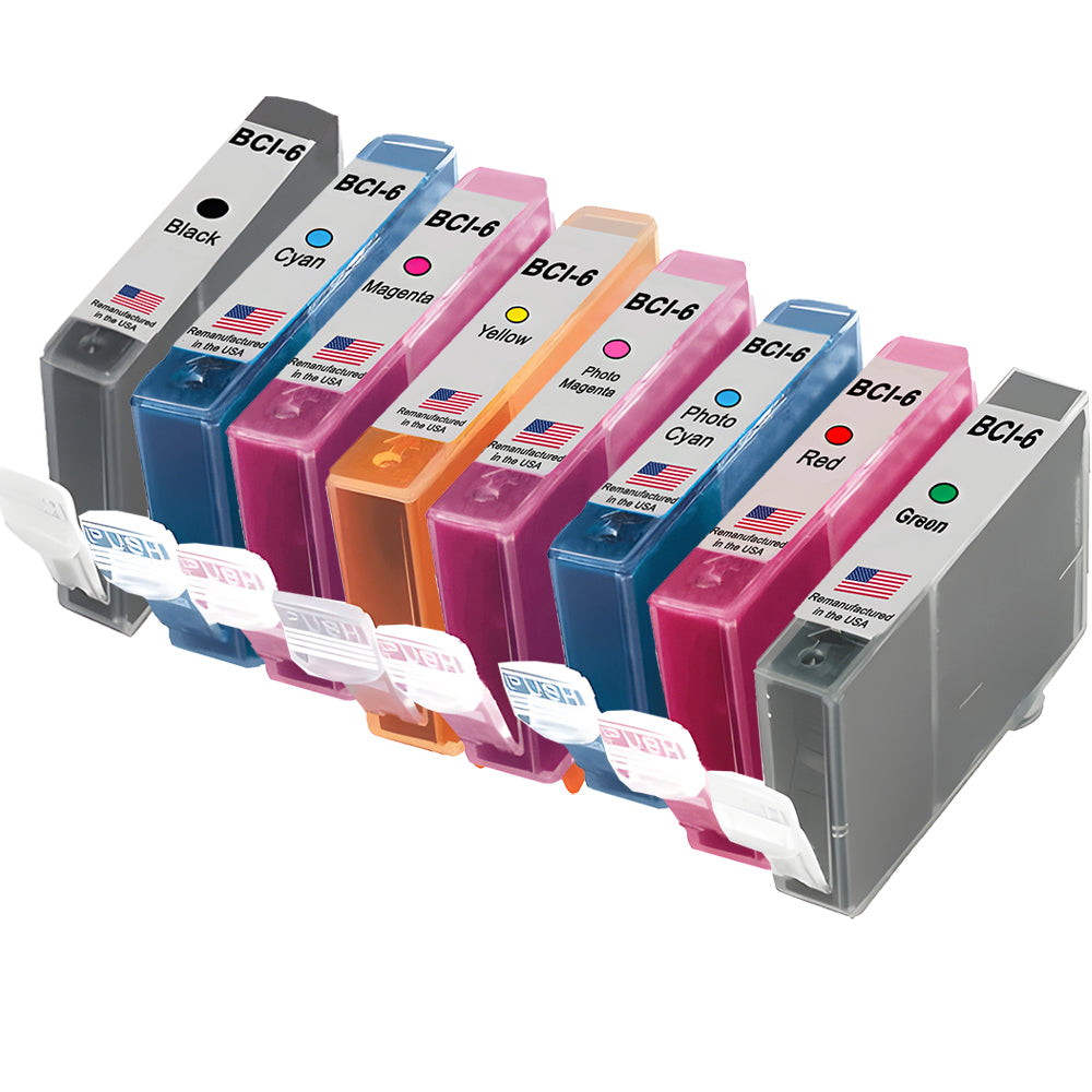 U.S. Remanufactured Ink Cartridges for Canon BCI-6 1-Black / 7-Color 8-Pack
