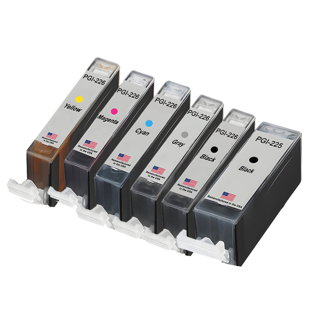 U.S. Remanufactured for Canon 1 PGI-225 Black / CLI-226 1 Black, 1 Gray, 3 Colors Ink Cartridges 6-Pack