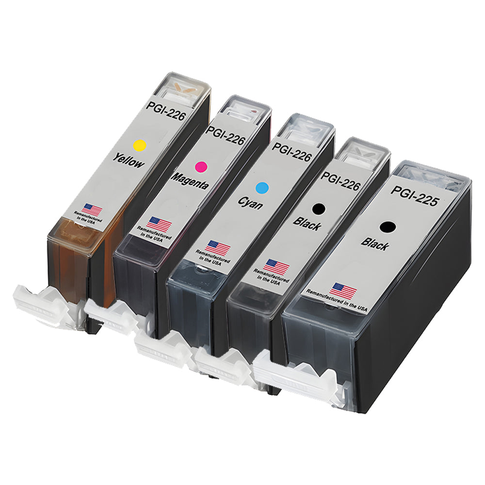 U.S. Remanufactured for Canon 1 PGI-225 Black / CLI-226 1 Black and 3 Colors Ink Cartridges 5-Pack