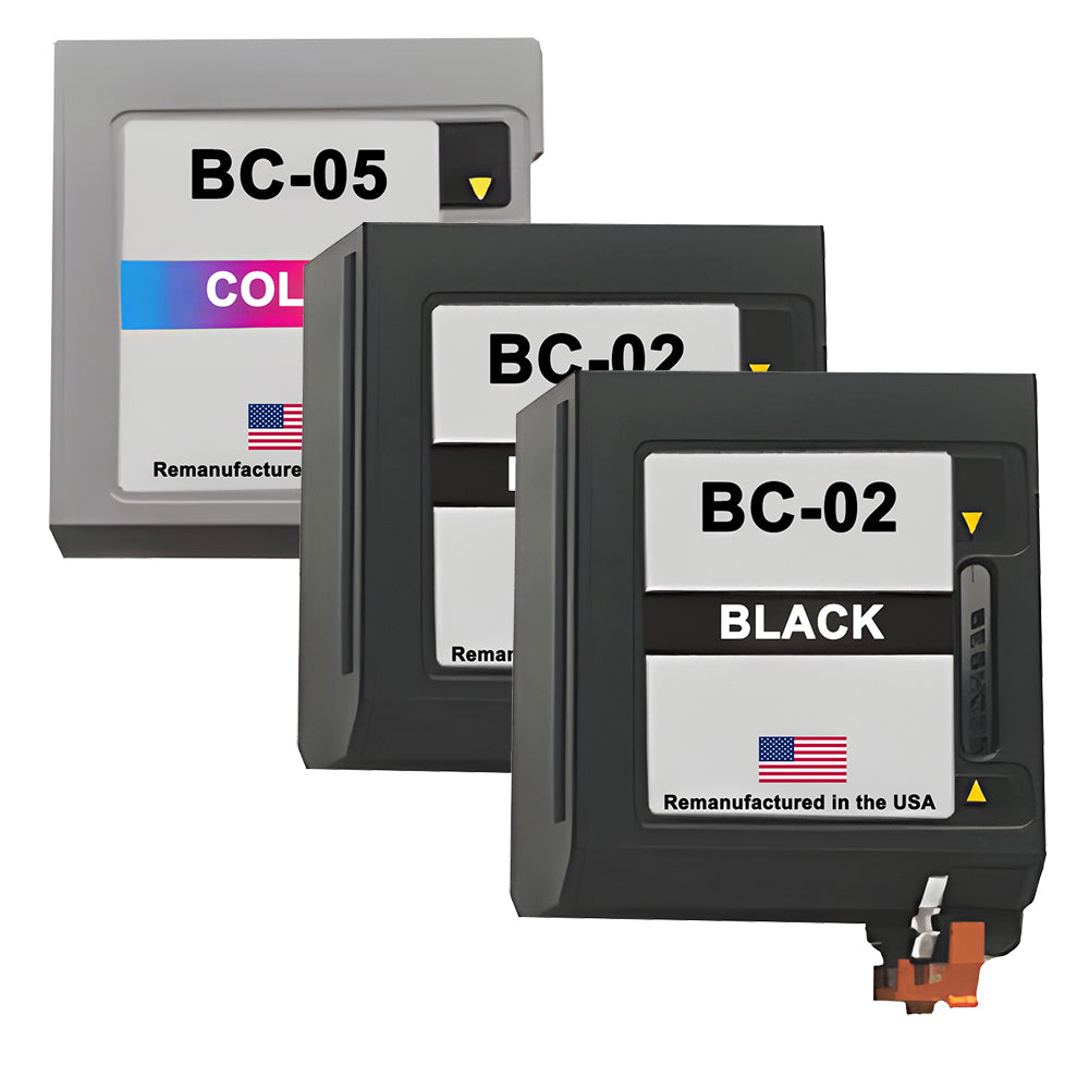 U.S. Remanufactured for Canon BC-02 2 Black / BC-05 1 Color Ink Cartridges 3-Pack