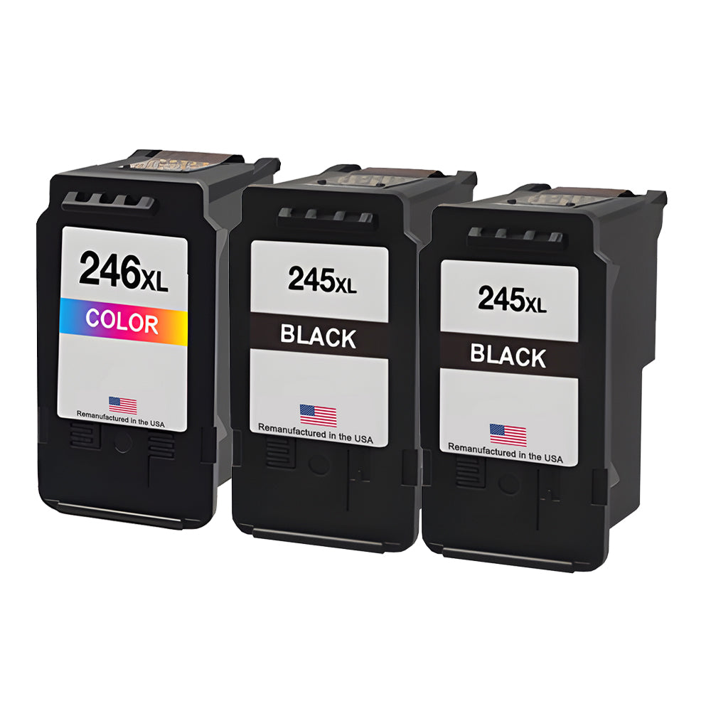 U.S. Remanufactured for Canon PG-245XL 2 Black CL-246XL 1 Color 3-Pack High Yield Ink Cartridges