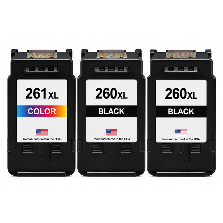 U.S. Remanufactured for Canon PG-260XL 2 Black / CL-261XL 1 Color Ink Cartridges, 3-Pack