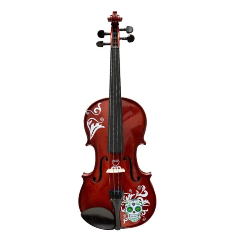 Cinco de Mayo Natural Violin Outfit | Mariachi Sugar Skull Design & Carbon Bow