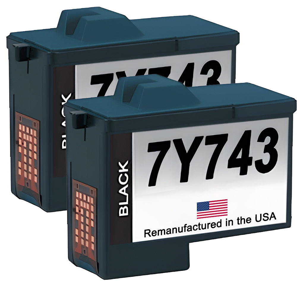 U.S. Remanufactured Ink Cartridges for Dell Series 2 7Y743 Black Twin Pack
