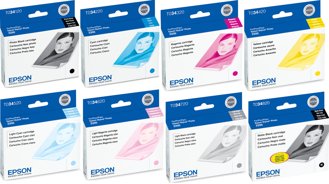 New, Pre-Owned - Epson T034 Black and Color Ink Cartridges-8 Pack