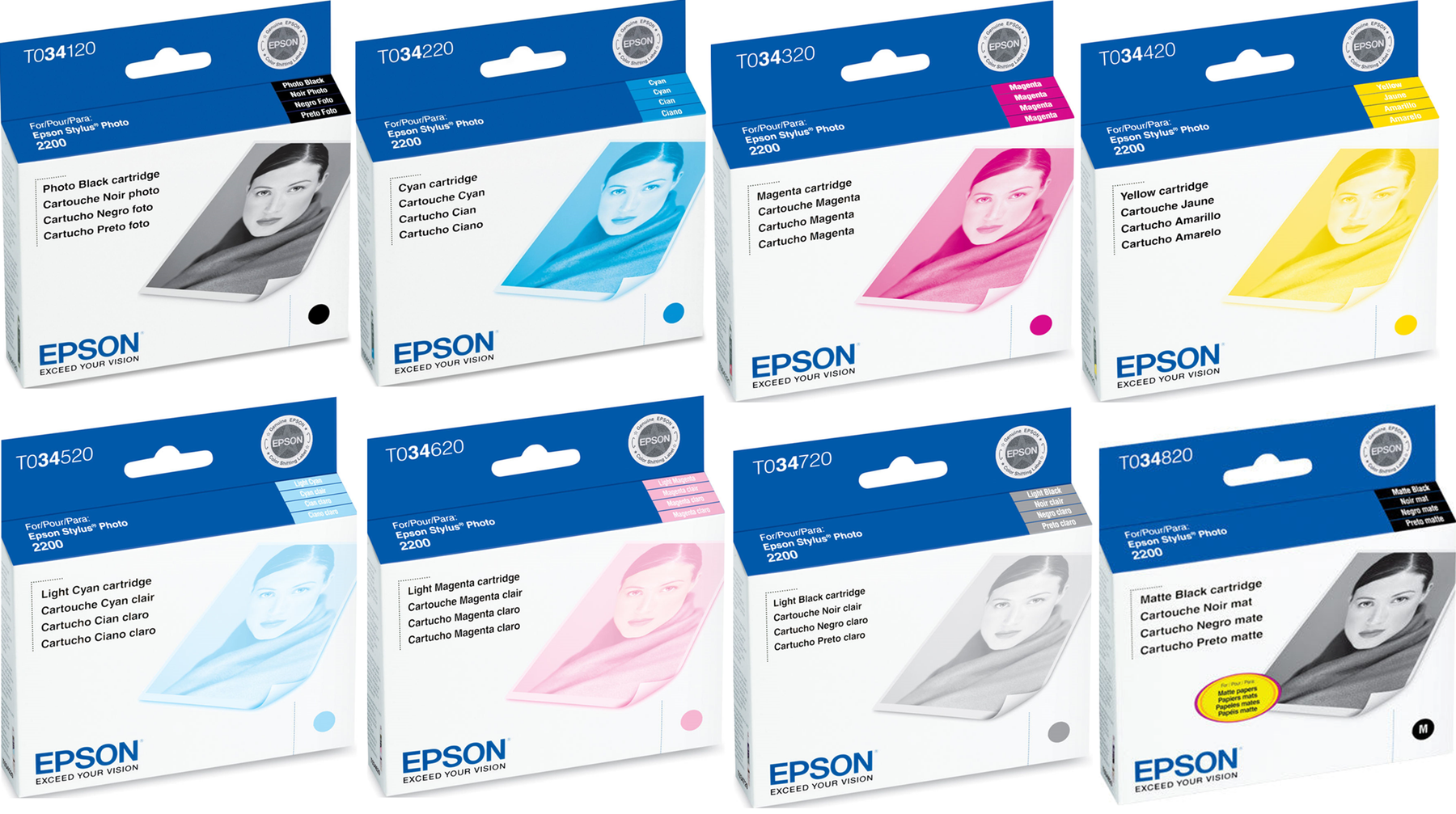New, Pre-Owned - Epson T034 Black and Color Ink Cartridges-8 Pack