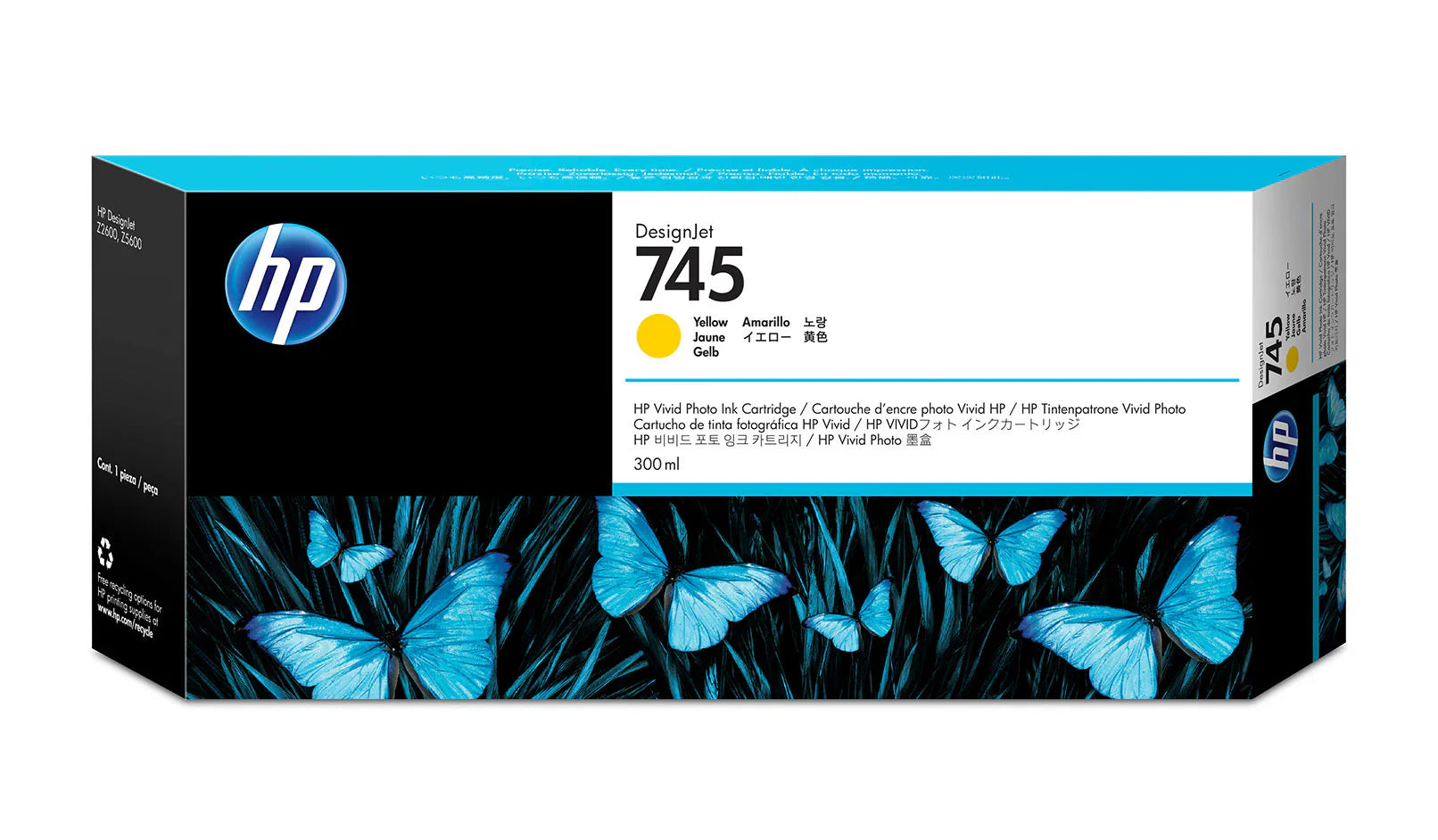 New, Pre-Owned - HP 745 300ml High-Yield Yellow DesignJet Ink Cartridge, F9K02A