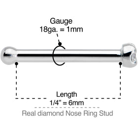 Solid 14K White Gold 1.5mm Genuine Diamond Nose Ring
