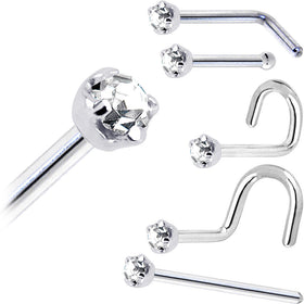 Solid 14K White Gold 2mm Clear Cubic Zirconia Nose Ring