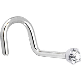Solid 14K White Gold 2mm Clear Cubic Zirconia Nose Ring