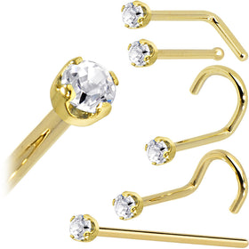 Solid 14K Yellow Gold 2mm Clear Cubic Zirconia Nose Ring