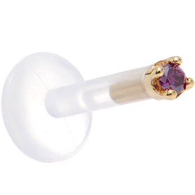 Solid 14K Yellow Gold 1.5mm Genuine Purple Diamond Bioplast Push in Labret
