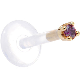 Solid 14K Yellow Gold 1.5mm Genuine Purple Diamond Bioplast Push in Labret