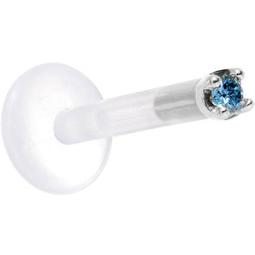 Solid 14K White Gold 1.5mm Genuine Blue Diamond Bioplast Push in Labret