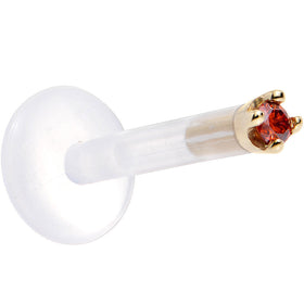 Solid 14K Yellow Gold 1.5mm Genuine Red Diamond Bioplast Push in Labret