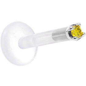 Solid 14K White Gold 1.5mm Genuine Yellow Diamond Bioplast Push in Labret
