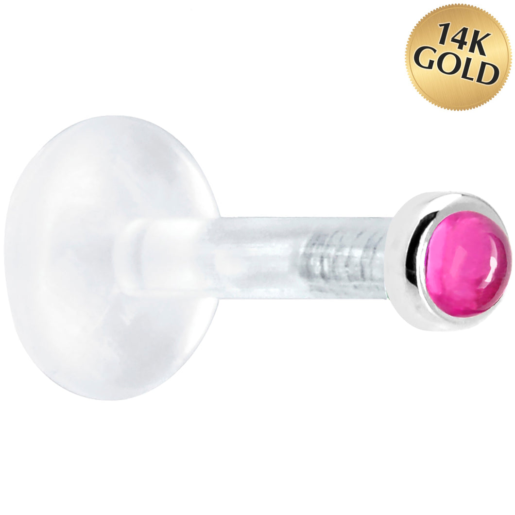 Solid 14K White Gold 2mm Genuine Pink Tourmaline Bioplast Push in Monroe