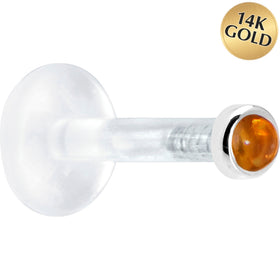 Solid 14K White Gold 2mm Genuine Citrine Bioplast Push in Monroe