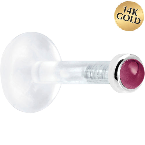 Solid 14K White Gold 2mm Genuine Rhodolite Garnet Bioplast Push in Monroe