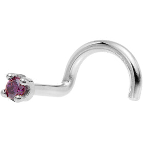 Solid 14K White Gold 1.5mm Genuine Purple Diamond Nose Ring