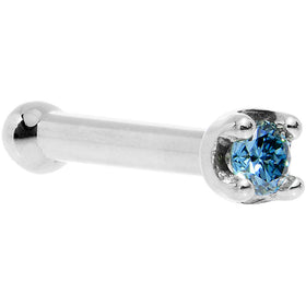 Solid 14K White Gold 1.5mm Genuine Blue Diamond Nose Ring