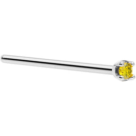 Solid 14K White Gold 1.5mm Genuine Yellow Diamond Nose Ring