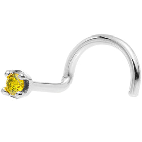 Solid 14K White Gold 1.5mm Genuine Yellow Diamond Nose Ring