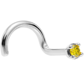 Solid 18K White Gold 1.5mm Genuine Yellow Diamond Nose Ring