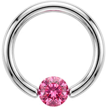 14G 3/8 Solid 14k White Gold 4mm Pink Cubic Zirconia Tension Captive Ring