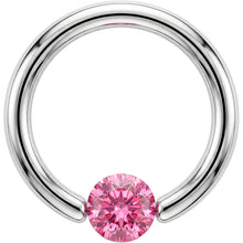 14G 7/16 Solid 14k White Gold 4mm Pink Cubic Zirconia Tension Captive Ring